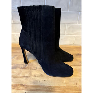 Vince Camuto Boots Heeled Talanna Black Suede Leather Ankle Size 9 NWOB Read A4C